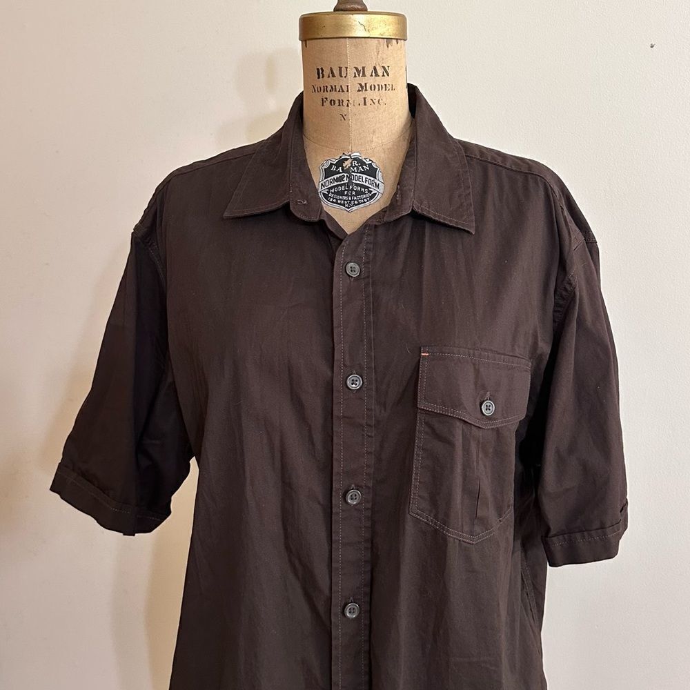 Northwest Territory Dark Brown Collared Casual S/S Shirt Size Large